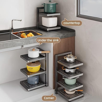 Kitchen Cabinet Pots And Pans Heavy Duty Multi-layer Adjustable Storage Rack