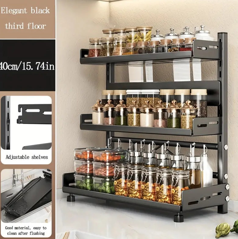 Countertop Kitchen Storage Rack, Spice Rack, Knife Holder, Multi-functional Seasoning Multi-layer Shelf.