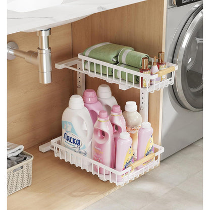 Metal Adjustable Height Two-Tier Drawer Kitchen Bathroom Under Sink Storage Rack