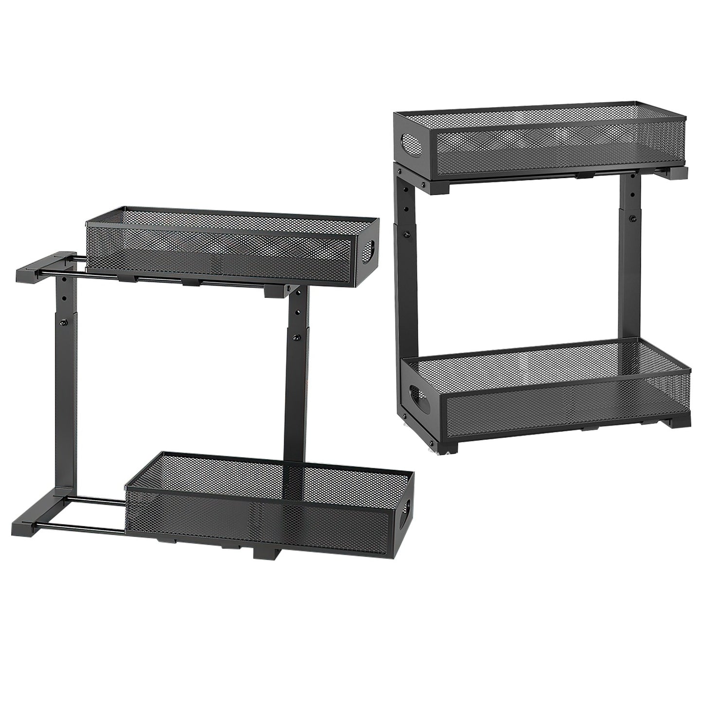 2Pcs Under Sink Organizer 2 Tier Pull Out Cabinet Baskets Storage Shelf Sliding Storage Drawers Rack With 5 Adjustable Height Mesh Baskets For Home Kitchen Bathroom Office