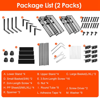 2Pcs Under Sink Organizer 2 Tier Pull Out Cabinet Baskets Storage Shelf Sliding Storage Drawers Rack With 5 Adjustable Height Mesh Baskets For Home Kitchen Bathroom Office